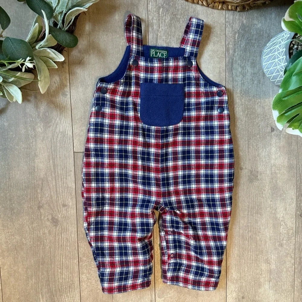 Vintage Children’s Place Baby Boy Flannel Fleece Lined Overalls